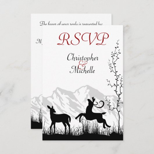 美しいシルエットディアマウンテンウェディングRSVP 出欠カード (正面/裏面)