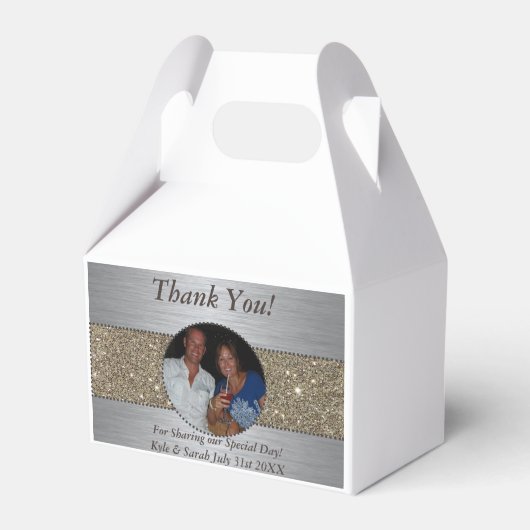 美しいシルバーと金ゴールド結婚の写真の輝き フェイバーボックス (裏面サイド)