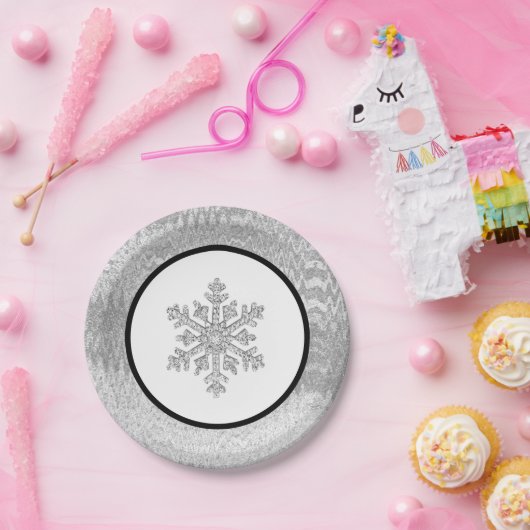 美しいシルバーフォイルのクリスマススノーフレーク ペーパープレート (パーティー)