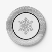 美しいシルバーフォイルのクリスマススノーフレーク ペーパープレート (正面)
