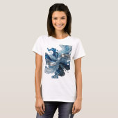 美しいシルバー WATER'S WAVE 3D テキストアート Tシャツ (正面フル)