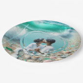 美しいシーグラス ウェディング フォト ペーパープレート (アングル)