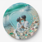 美しいシーグラス フォト ウェディング ペーパープレート (正面)