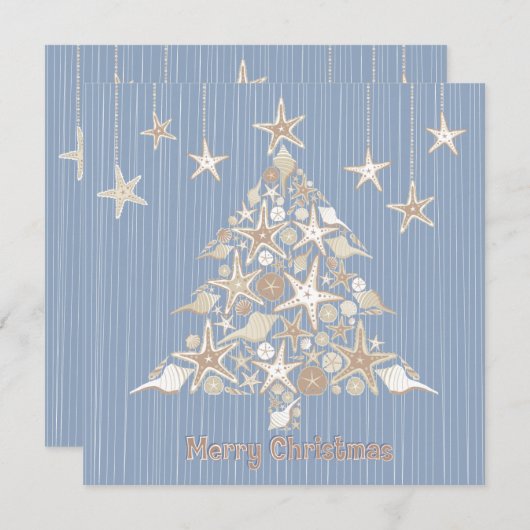 美しいシーシェルクリスマスツリーパーティの招待状 招待状 (正面/裏面)