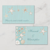 美しいシーシェルビーチ結婚式テーブル座席表 プレイスカード (正面/裏面)