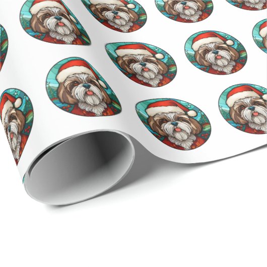 美しいシーズー(犬)ズドッグのクリスマスパターン ラッピングペーパー (ロールコーナー)