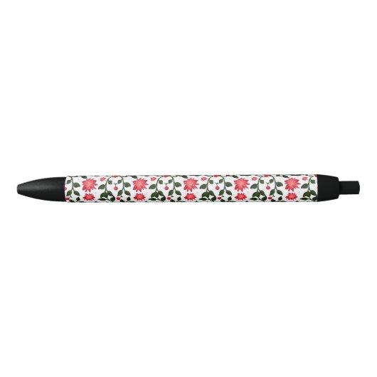 美しいシームレスな花のつる桜パターン 黒ボールペン (正面)