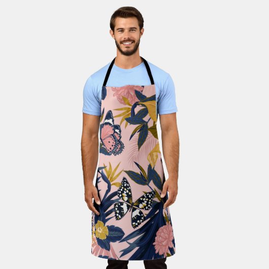 美しいシームレス芸術的な熱帯パターン エプロン (着用した状態)