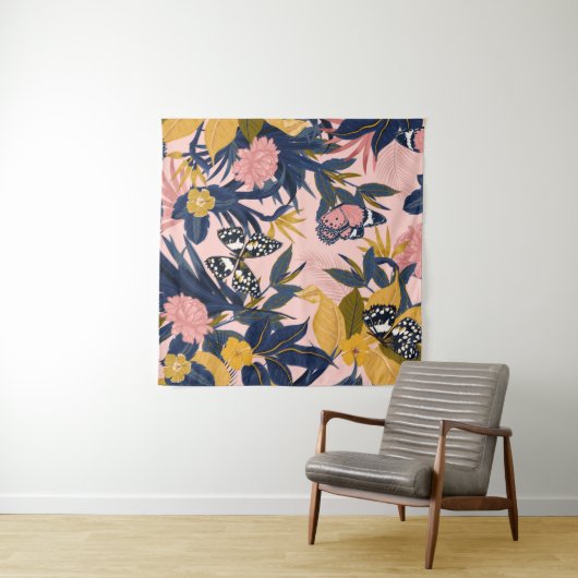 美しいシームレス芸術的な熱帯パターン タペストリー (インサイチュ(横))