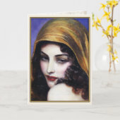 美しいジプシーの女の子との挨拶状の芸術 カード (黄色い花)