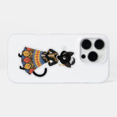 美しいジャワ風ブラックキャット - トラディショナルケバヤ姿 iPhoneケース (裏面横)