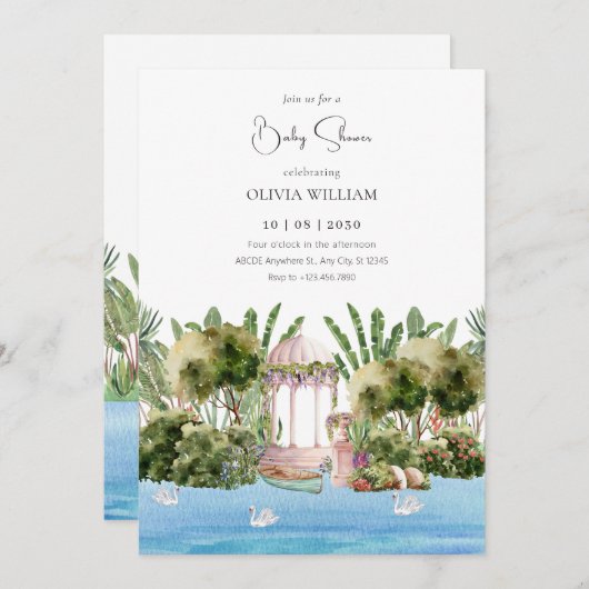 美しいジャングル川の赤ちゃんシャワー 招待状 (正面/裏面)