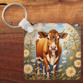 美しいジャージーカウインデイジーフィールドヴィンテージ キーホルダー (正面)