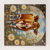 美しいジャージーカウインデイジーフィールドヴィンテージ ジグソーパズル (横)