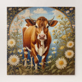 美しいジャージーカウインデイジーフィールドヴィンテージ ジグソーパズル (縦)