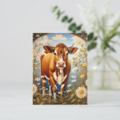 美しいジャージーカウインデイジーフィールドヴィンテージ ポストカード (スタンド正面)