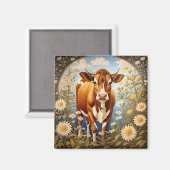 美しいジャージーカウインデイジーフィールドヴィンテージ マグネット (正面/裏面)