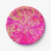 美しいジュエルトーンの赤とフクシアピンクのアブストラクト ペーパープレート (正面)