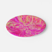 美しいジュエルトーンの赤とフクシアピンクのアブストラクト ペーパープレート (アングル)