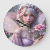 美しいジューンフェアリーのバラ ラージ壁時計 (正面)
