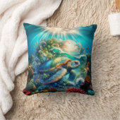 美しいスイミングウミガメ クッション (ブランケット)