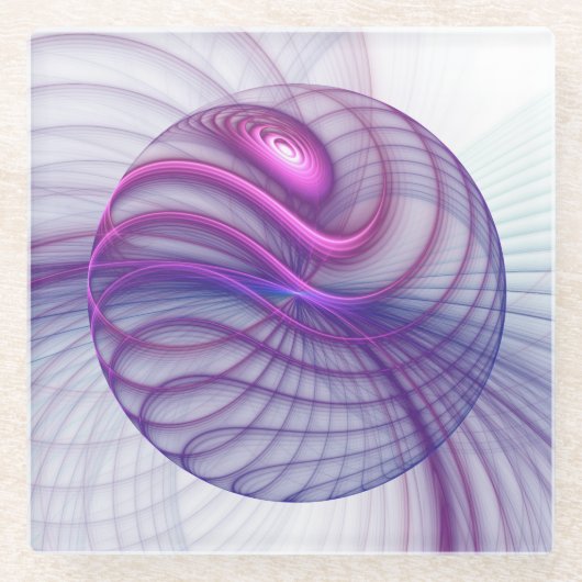 美しいスウィングモダン抽象芸術フラクタルアートピンク ガラスコースター (正面)