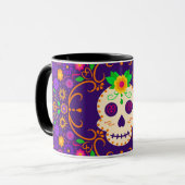 美しいスカルとフラワーズディアデロスムエルトス マグカップ (正面左)
