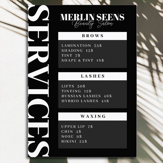 美しいスキンケアサロントリートメントメニューデザインブラック メニュー