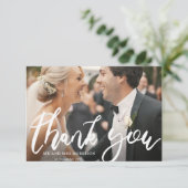 美しいスクリプトのフォトオーバーレイ結婚のサンキューカード サンキューカード (スタンド正面)