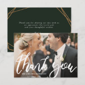 美しいスクリプトのフォトオーバーレイ結婚のサンキューカード サンキューカード (正面/裏面)