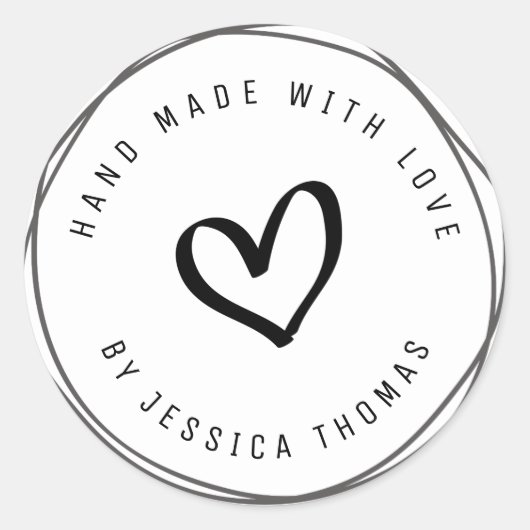 美しいスクリプトハンドメイドビジネスステッカー ラウンドシール (正面)