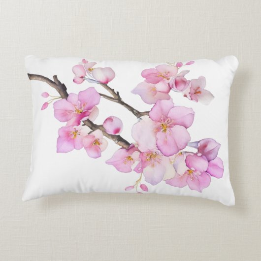 美しいスクリプトピンクの水色のさくらんぼの花 アクセントクッション (裏面)