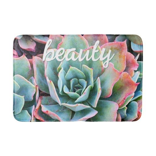 美しいスクリプトピンクグリーンサボテンの写真はっきりした モダン バスマット (正面)