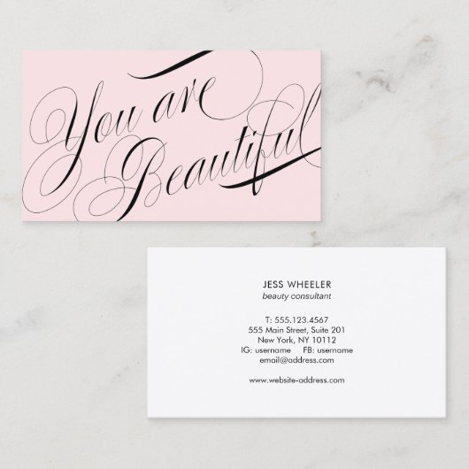 美しいスクリプトピンクヘアと美しいサロン 名刺 (正面/裏面)