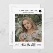 美しいスクリプト卒業の写真日付を保存 案内ポストカード (正面/裏面)