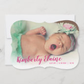 美しいスクリプト新生児写真アナウンスメントカード 案内状 (正面)