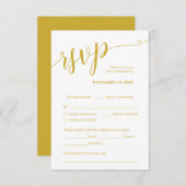 美しいスクリプト、RSVP、黄色の金ゴールド、応答 エンクロージャーカード (正面/裏面)