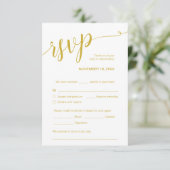 美しいスクリプト、RSVP、黄色の金ゴールド、応答 エンクロージャーカード (スタンド正面)