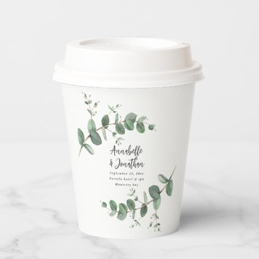 美しいスクリプトeucalyptus 結婚葉の 紙コップ (正面)