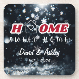 美しいスタイリッシュカスタムカップル名スノウホーム コースター