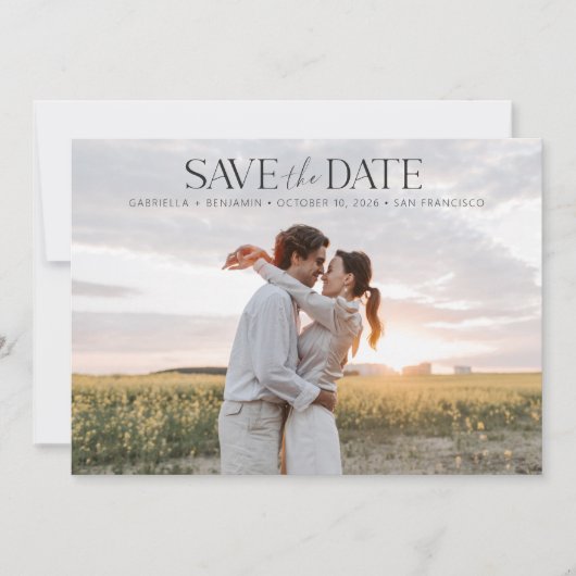 美しいスタイリッシュ文字オーバーレイ2つのカップル写真 セーブザデート (正面)