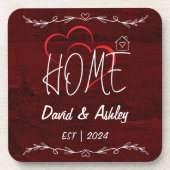美しいスタイリッシュ赤カスタム色のカップル名ホーム コースター (正面)