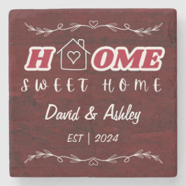 美しいスタイリッシュ赤カスタム色のカップル名ホーム ストーンコースター