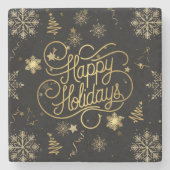 美しいスタイリッシュ金ゴールドとブラックハッピーホリデー ストーンコースター (正面)