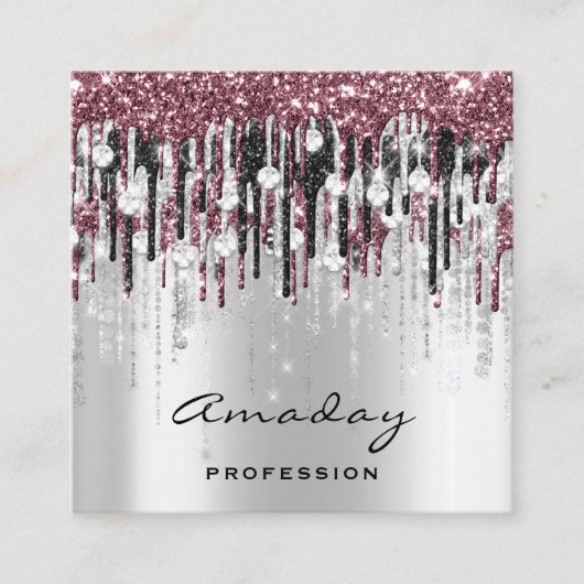 美しいスタジオヘアドレッサーメイクアップグレーバラドリップ スクエア名刺 (正面)