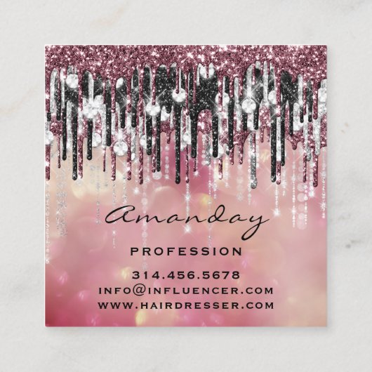 美しいスタジオヘアドレッサーメイクアップシルバーバラドリップ スクエア名刺 (裏面)