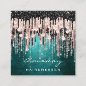 美しいスタジオヘアドレッサーメイクアップバラグリーン スクエア名刺 (正面)