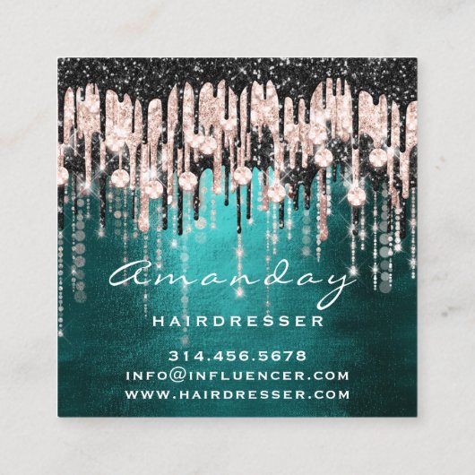 美しいスタジオヘアドレッサーメイクアップバラグリーン スクエア名刺 (裏面)