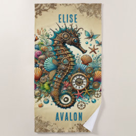 美しいスチームパンクお洒落シーホースをパーソナライズ ビーチタオル