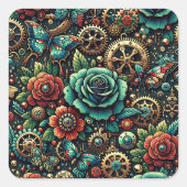 美しいスチームパンクをテーマにしたギアとバラ スクエアシール (正面)
